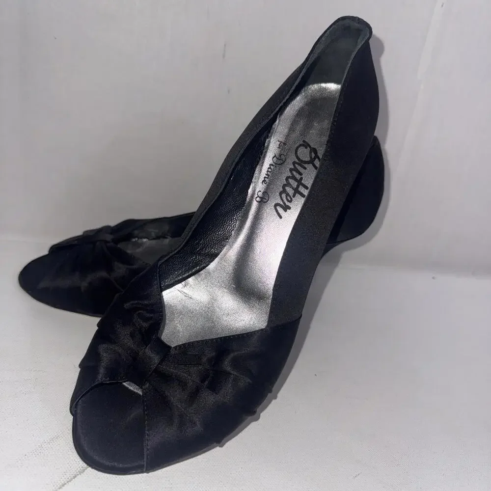 Butter For Diane B Satin Peep Toe Italian Black Minimalist Pumps‎ Heels Size 9